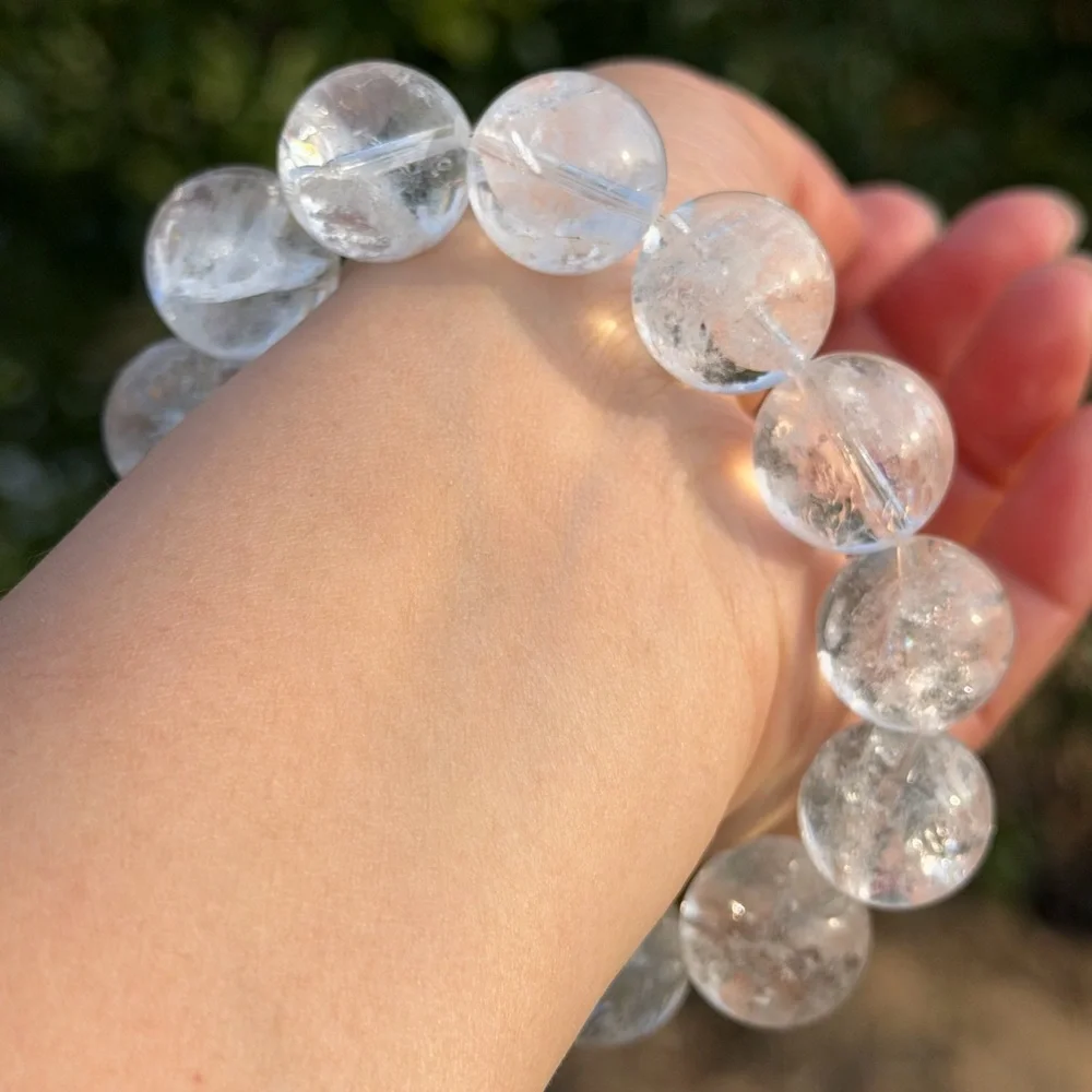 17mm chunky‎ stretchable rainbow clear quartz bracelet 1107
